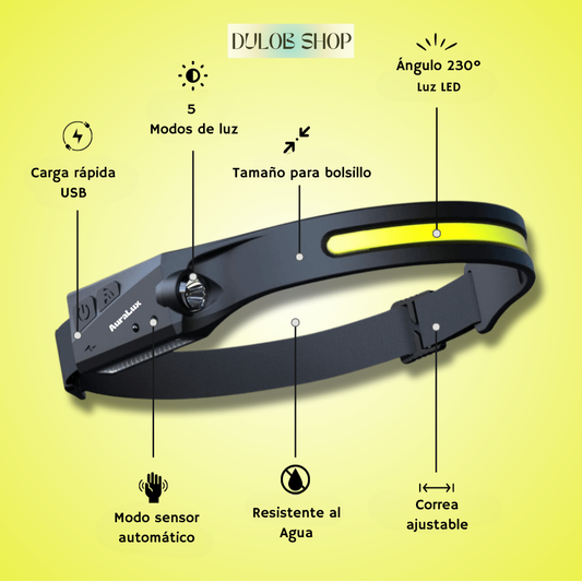 AuraLux™ - Linterna Frontal con Sensor Led